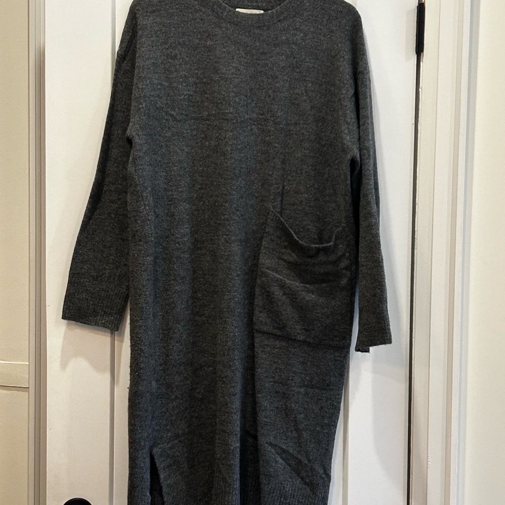 Gray Knit Sweater Dress with Pocket